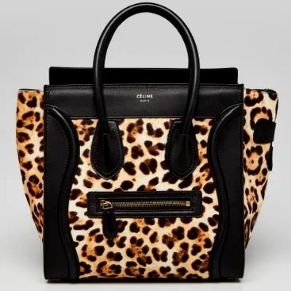 Celine Mini Luggage Tote Leopard Animal Print bag